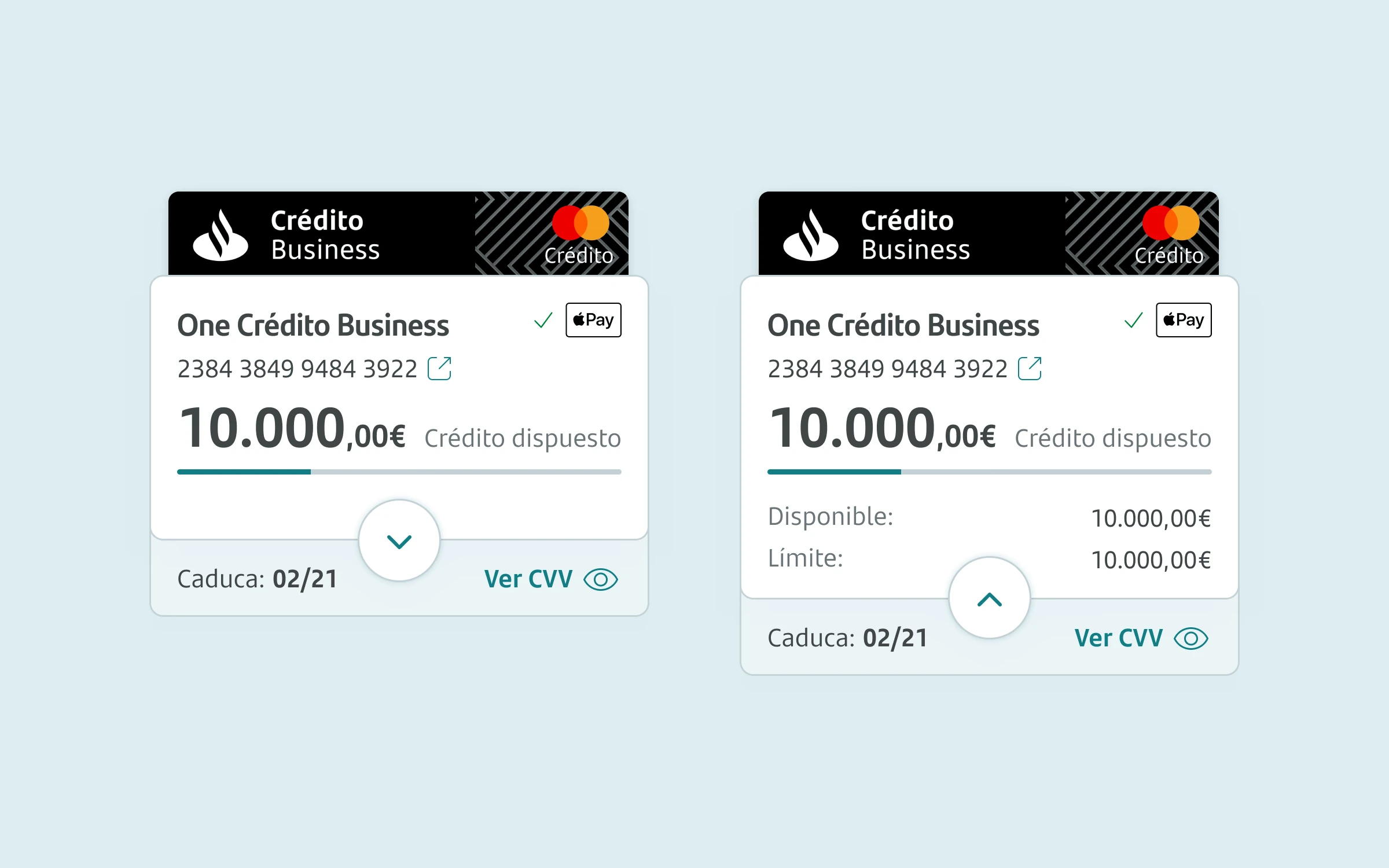 Santander summary card collapsed and expanded