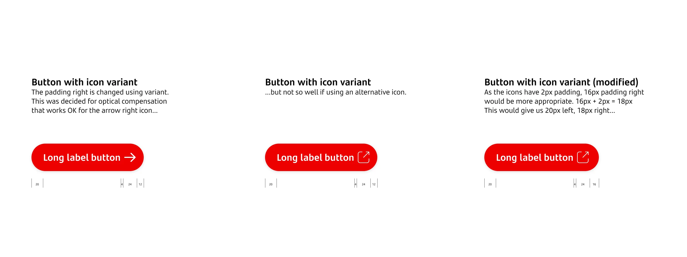 Study of the button padding for the icon variant