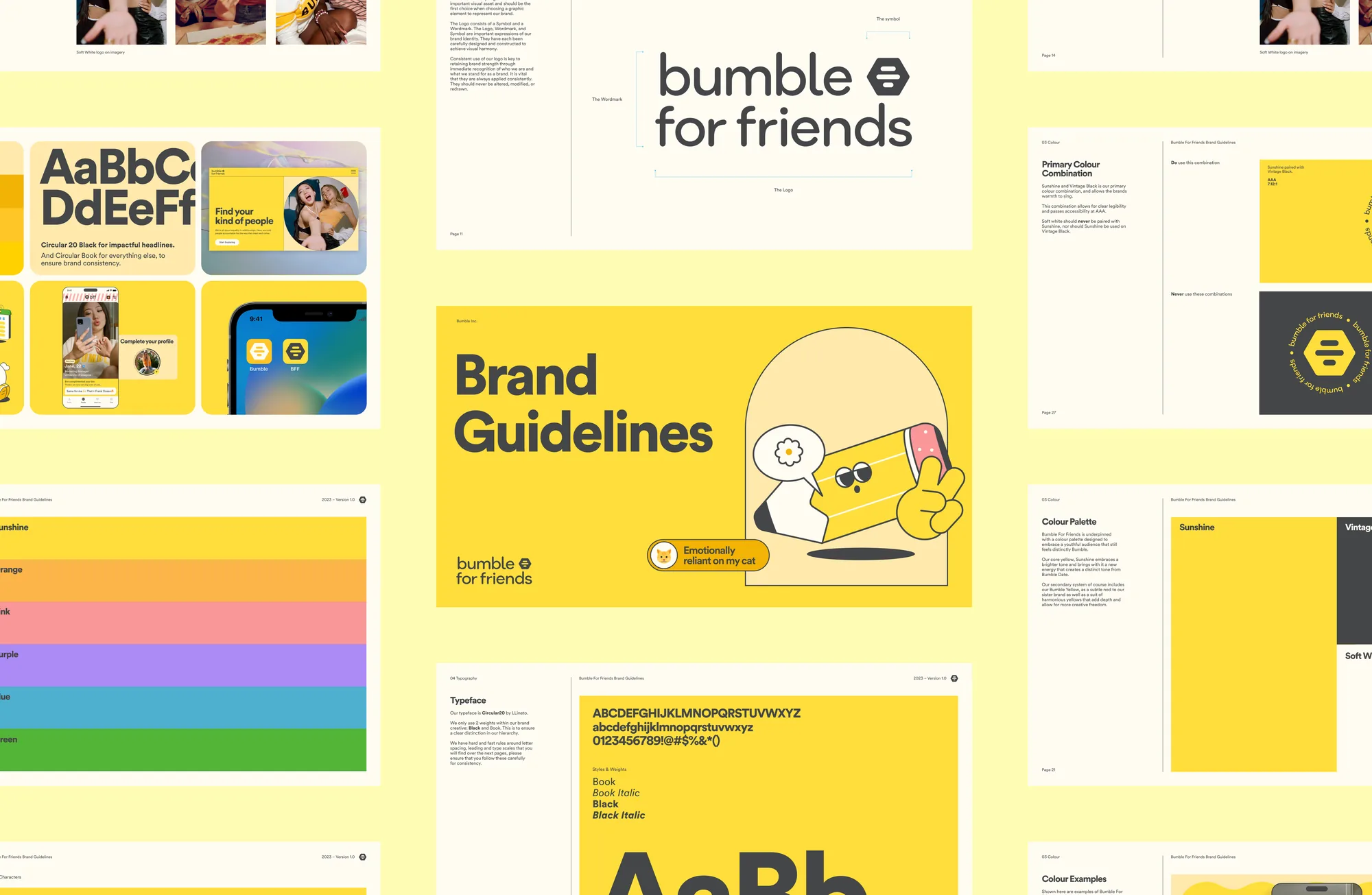 Bumble For Friends brand guidelines: typography, colours and illustrations