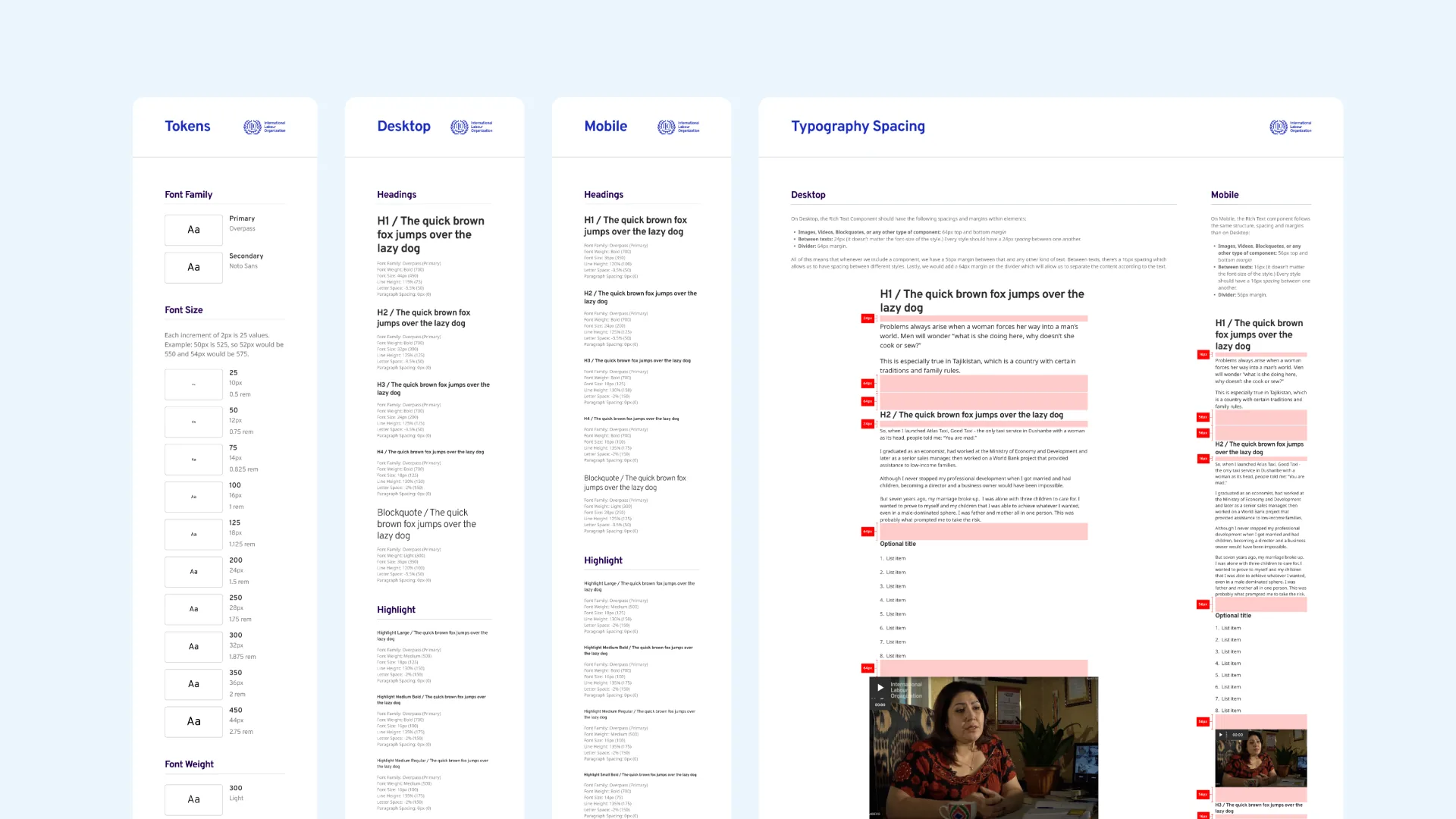 ILO typography tokens for desktop and mobile