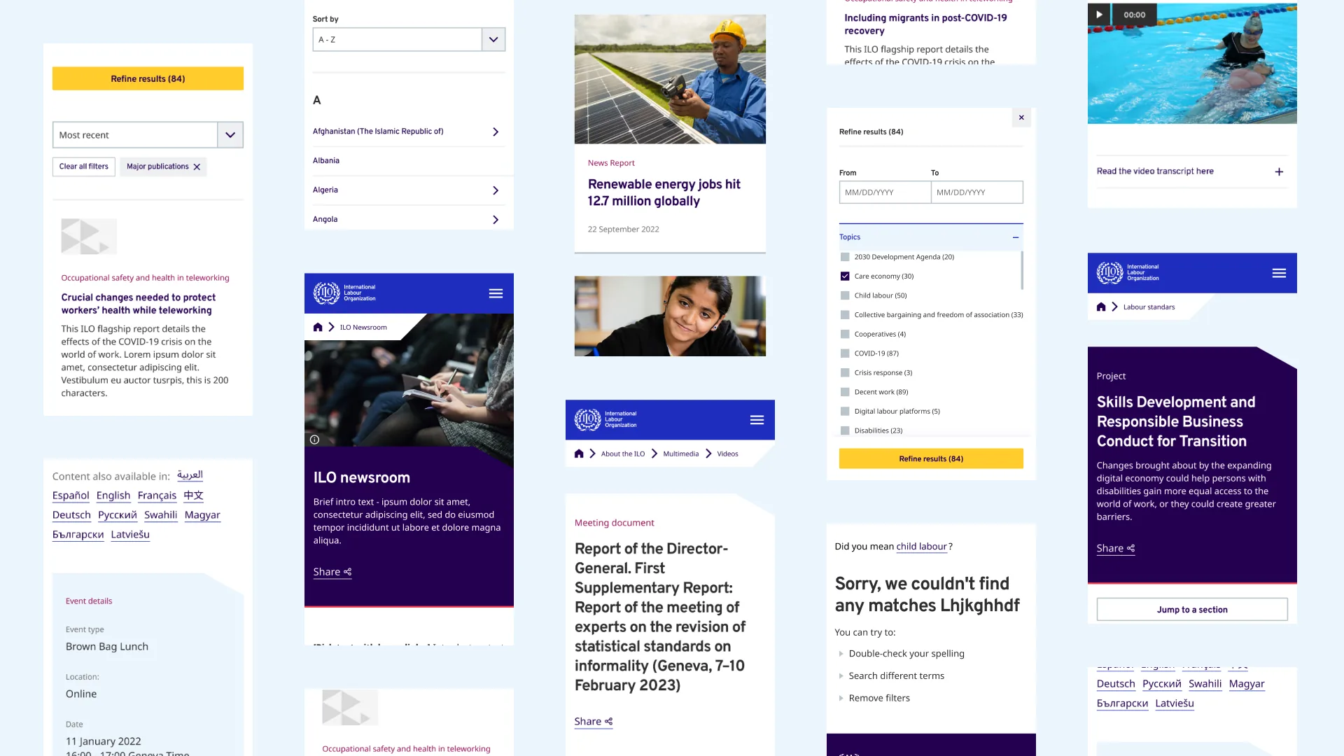 ILO page templates built with the design system