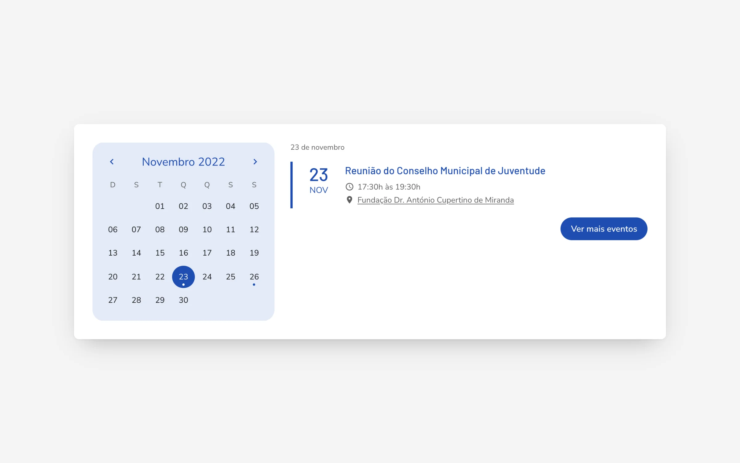 Lisboa agenda calendar with an event card