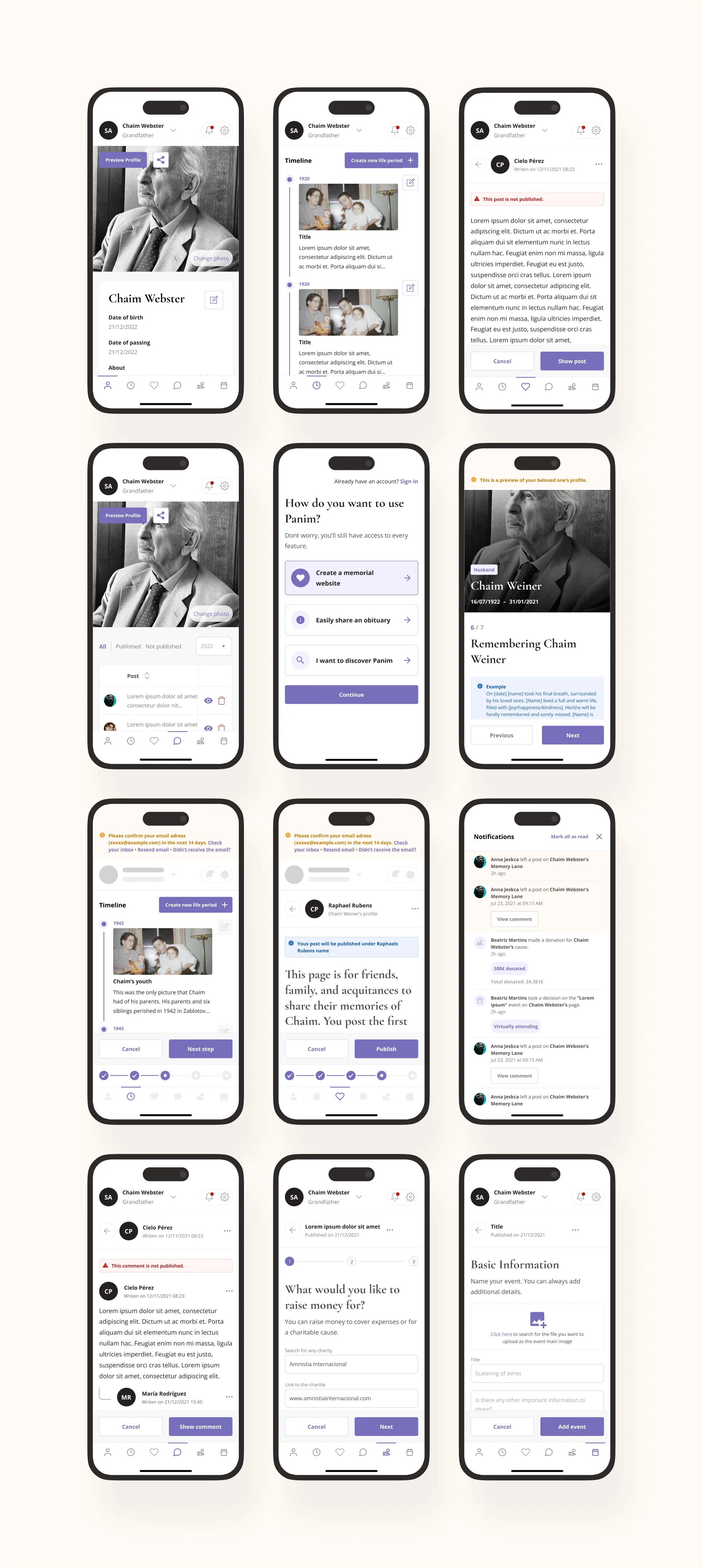 Grid of twelve Panim mobile screens